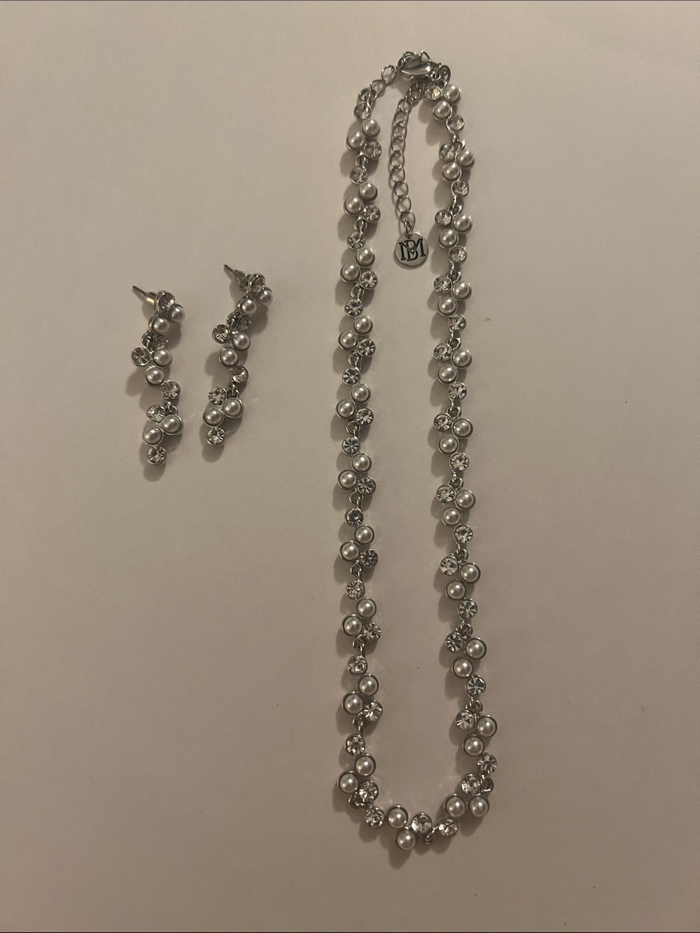 Badgley Mischka Vintage Faux Pearl & Crystal Silver-Tone Necklace & Earrings Set